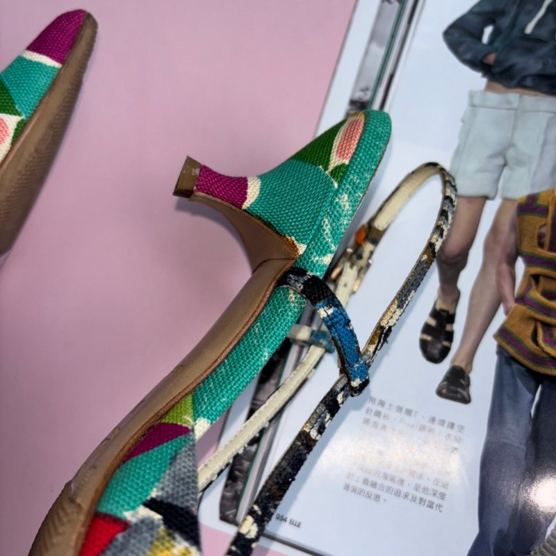 36號 ::Prada:: 維尼斯印花彩繪尖頭低跟涼鞋 Venezia Print Heal Sling Back Shoes-8
