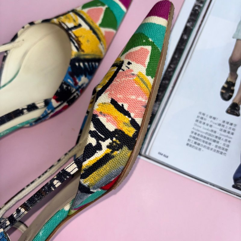 36號 ::Prada:: 維尼斯印花彩繪尖頭低跟涼鞋 Venezia Print Heal Sling Back Shoes-9