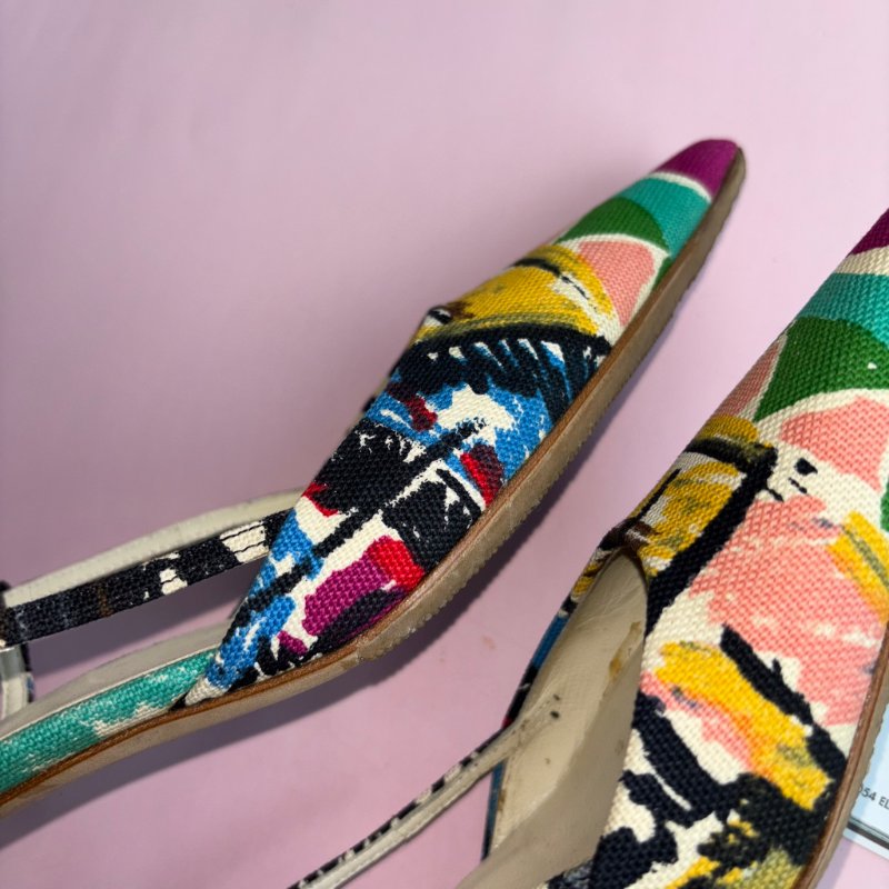 36號 ::Prada:: 維尼斯印花彩繪尖頭低跟涼鞋 Venezia Print Heal Sling Back Shoes-10