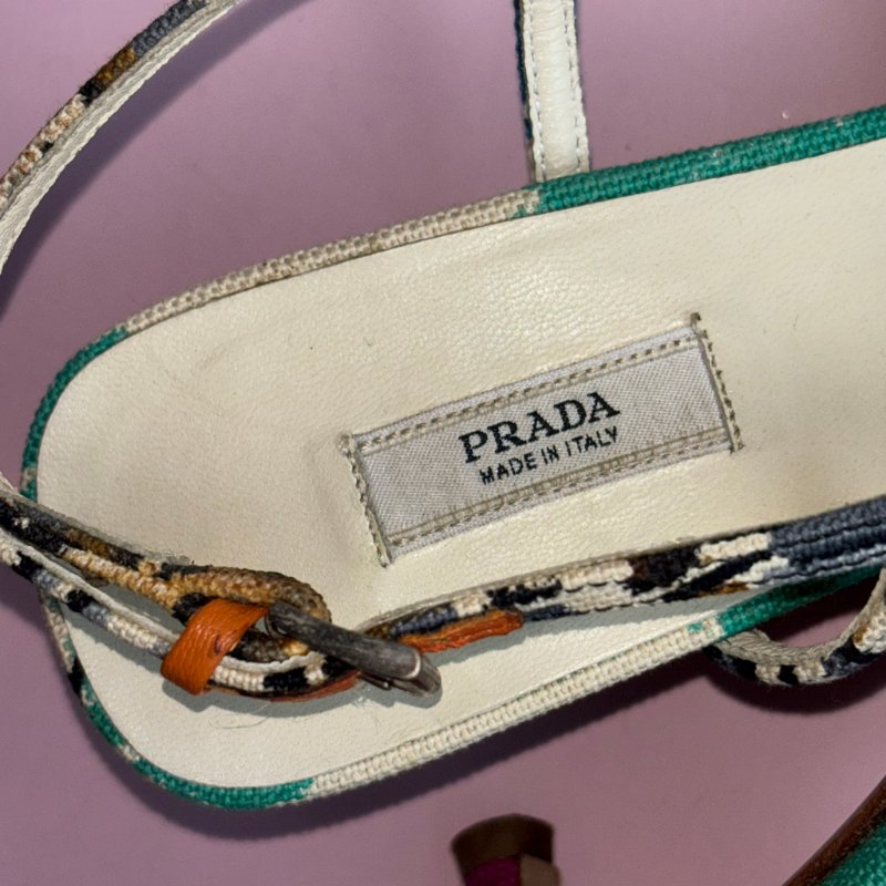 36號 ::Prada:: 維尼斯印花彩繪尖頭低跟涼鞋 Venezia Print Heal Sling Back Shoes-19