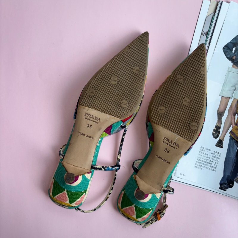 36號 ::Prada:: 維尼斯印花彩繪尖頭低跟涼鞋 Venezia Print Heal Sling Back Shoes-20