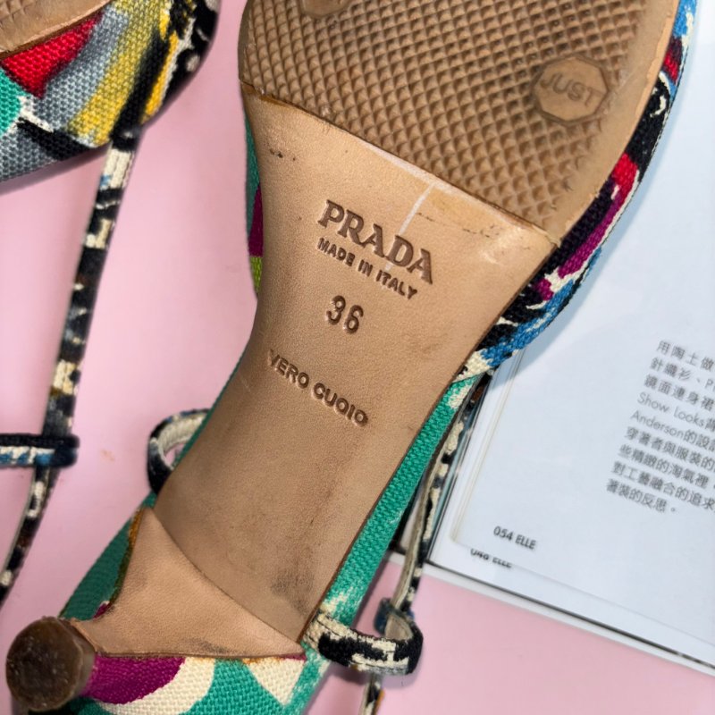 36號 ::Prada:: 維尼斯印花彩繪尖頭低跟涼鞋 Venezia Print Heal Sling Back Shoes-21
