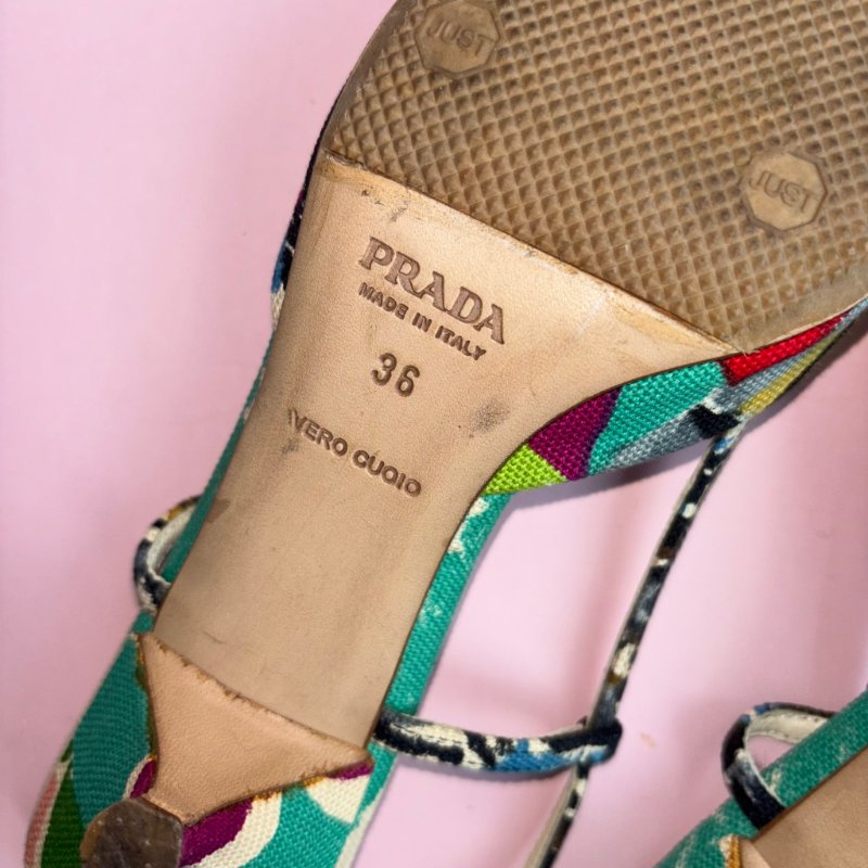36號 ::Prada:: 維尼斯印花彩繪尖頭低跟涼鞋 Venezia Print Heal Sling Back Shoes-22