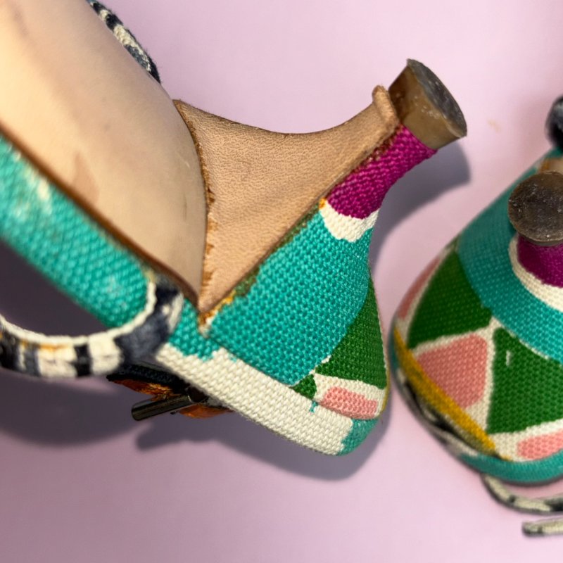 36號 ::Prada:: 維尼斯印花彩繪尖頭低跟涼鞋 Venezia Print Heal Sling Back Shoes-23