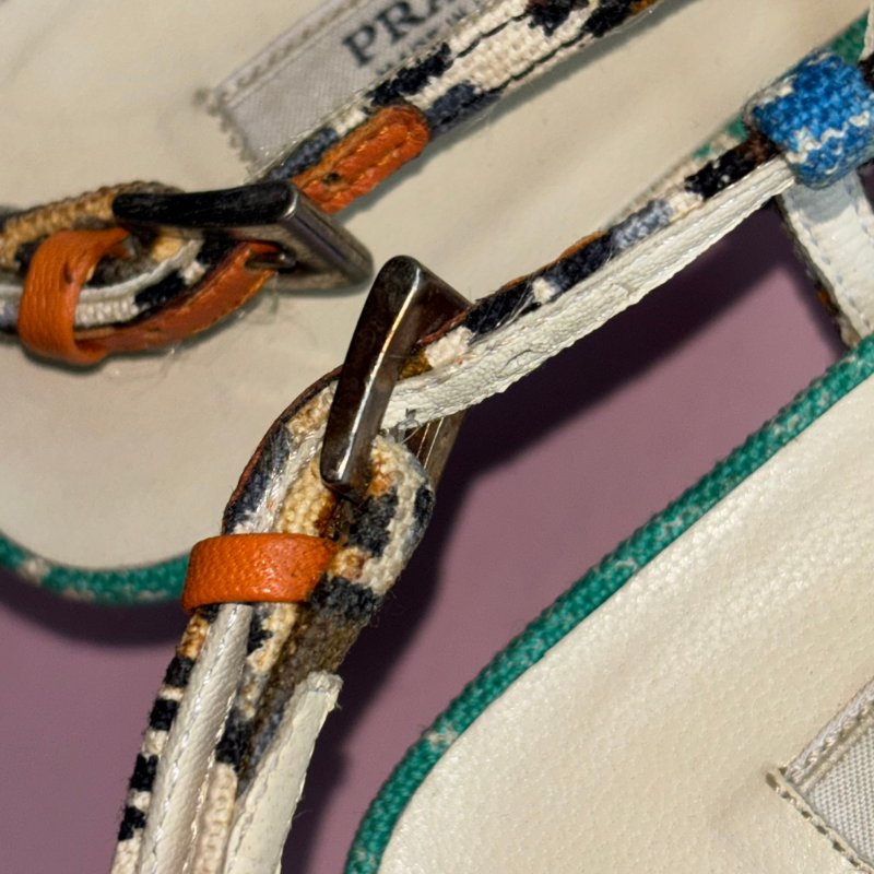 36號 ::Prada:: 維尼斯印花彩繪尖頭低跟涼鞋 Venezia Print Heal Sling Back Shoes-26