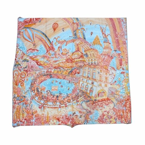 HERMES Les Folies du Faubourg  絲巾 絲綢 橘色 熱氣球圖案