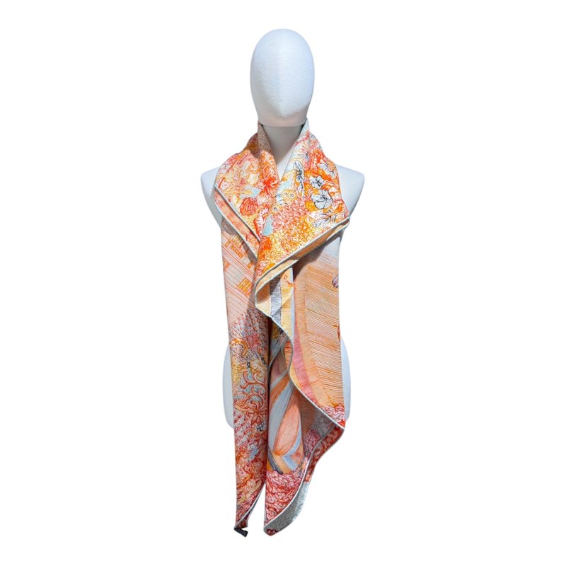 HERMES Les Folies du Faubourg 絲巾 絲綢 橘色 熱氣球圖案-3