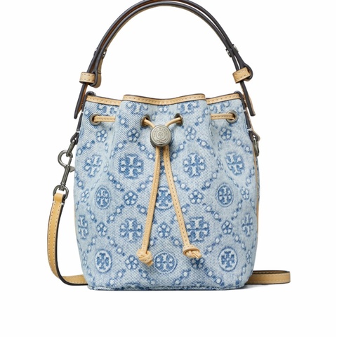 Tory Burch 女士 T Monogram 牛仔迷你水桶包均碼碼14cm*9.2cm*18cm