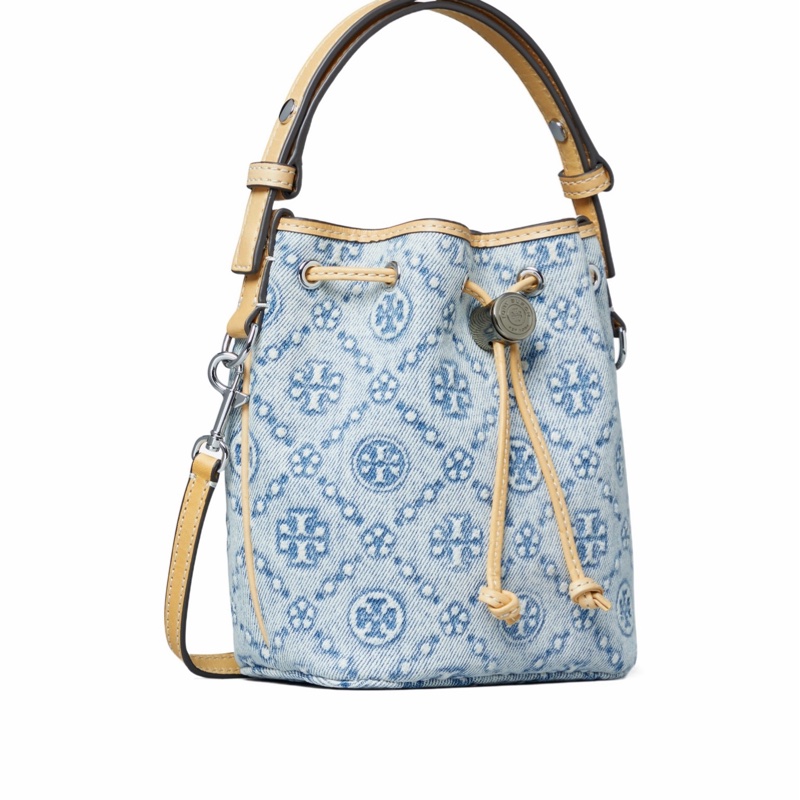 Tory Burch 女士 T Monogram 牛仔迷你水桶包均碼碼14cm*9.2cm*18cm-1