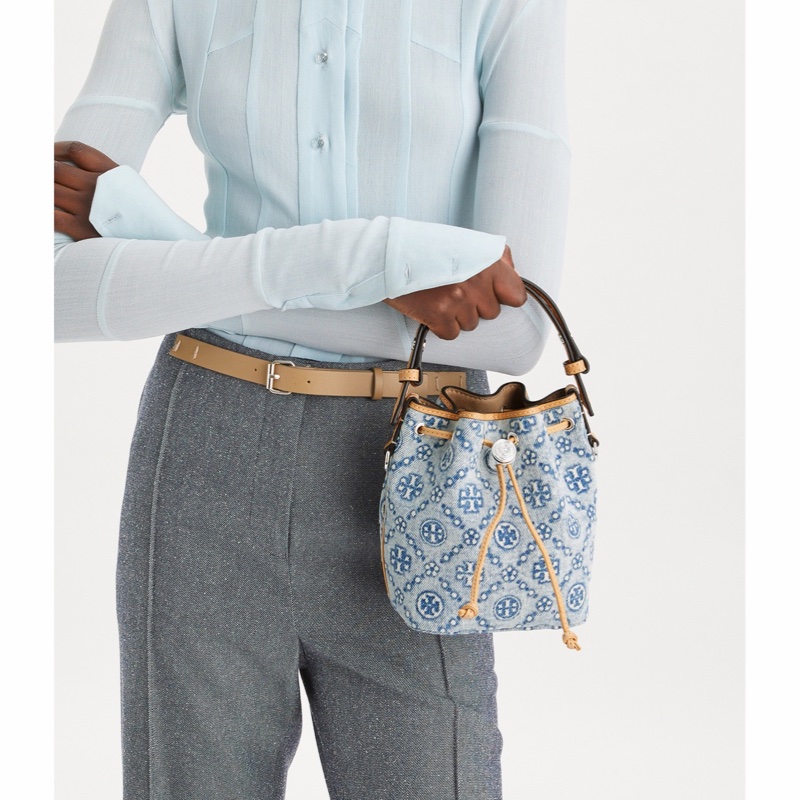 Tory Burch 女士 T Monogram 牛仔迷你水桶包均碼碼14cm*9.2cm*18cm-2