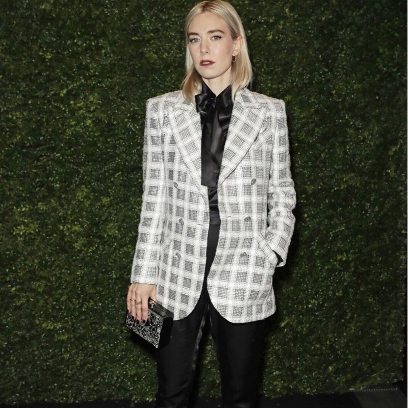 Chanel 黑白格紋雙排扣粗花呢西裝外套-2