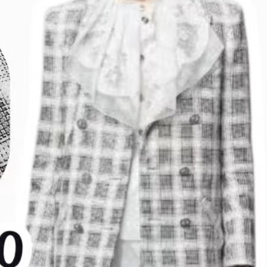 Chanel 黑白格紋雙排扣粗花呢西裝外套-4