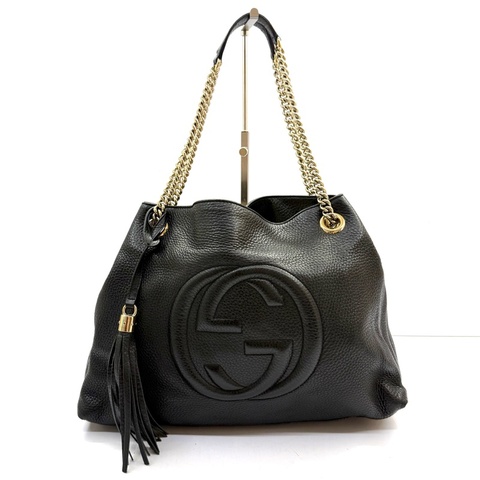 GUCCI 古馳 黑色牛皮SOHO肩背包 308982