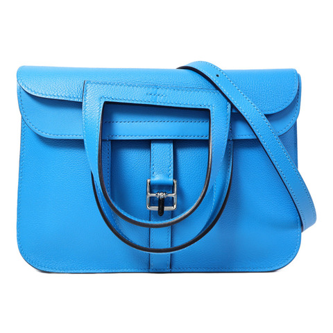 HERMES Evercolor皮革Halzan 25手挽肩背兩用袋Blue Zanzibar