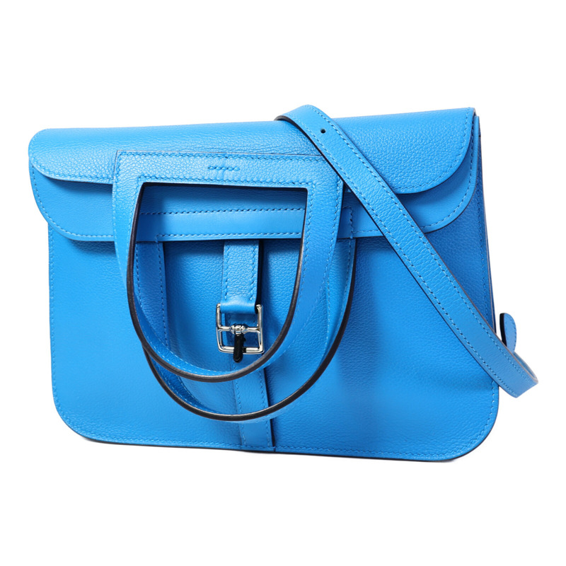 HERMES Evercolor皮革Halzan 25手挽肩背兩用袋Blue Zanzibar-2