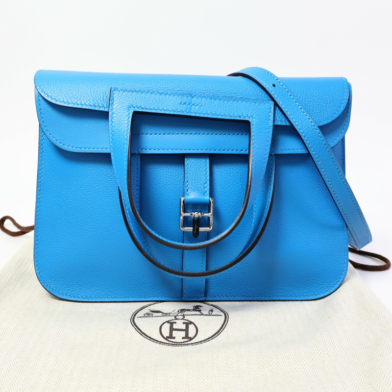 HERMES Evercolor皮革Halzan 25手挽肩背兩用袋Blue Zanzibar-9