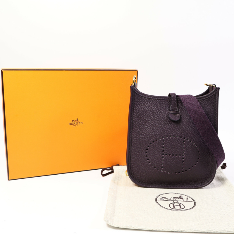 HERMES Clemence皮革Evelyne TPM肩背袋Raisin-9