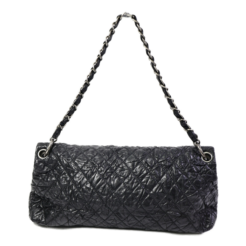 CHANEL 牛皮皮革Quilted Crinkled Calfskin Fold-Over Bag鏈帶肩背袋-1