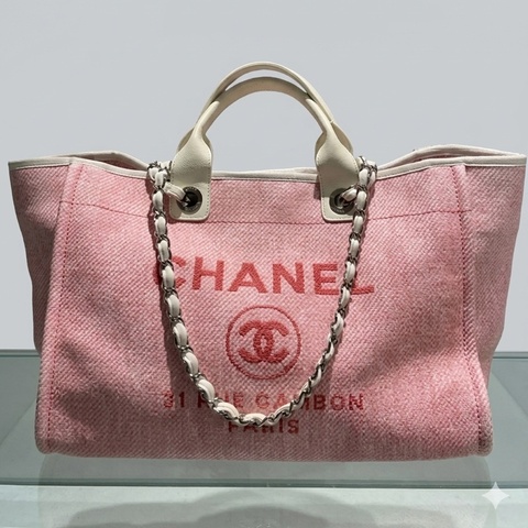 Chanel 粉色拼白 大號 沙灘包 18開 尺寸：38*19*30