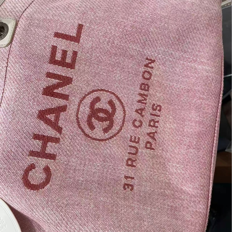 Chanel 粉色拼白 大號 沙灘包 18開 尺寸:38*19*30-1