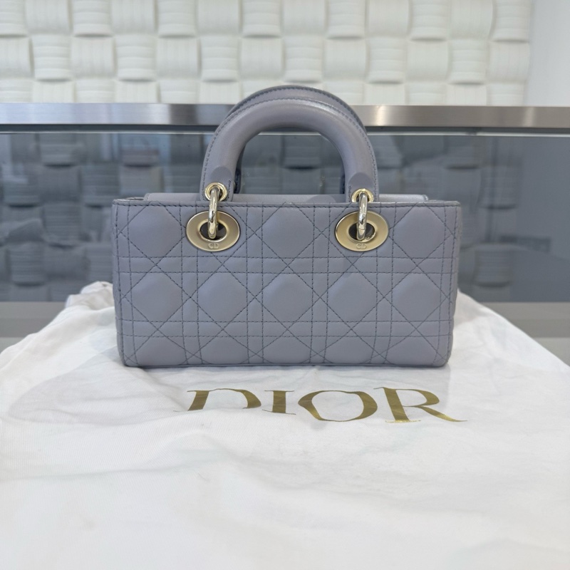 🆕97新 DIOR/迪奧 戴妃包 小號 Lady D-Joy 夢幻灰色 飾面吊墜藤格紋可拆卸調節肩帶 手提包單肩包斜挎包 22年編碼✅正品-2