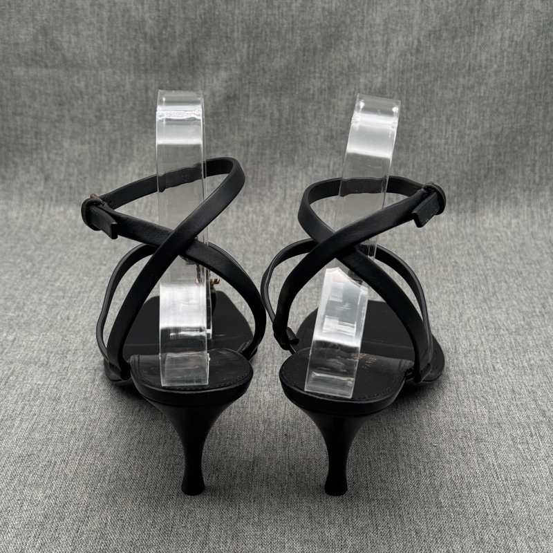 SAINT LAURENT YSL聖羅蘭 CASSANDRA 小貓跟方頭 一字帶涼鞋 38.5碼 。-2