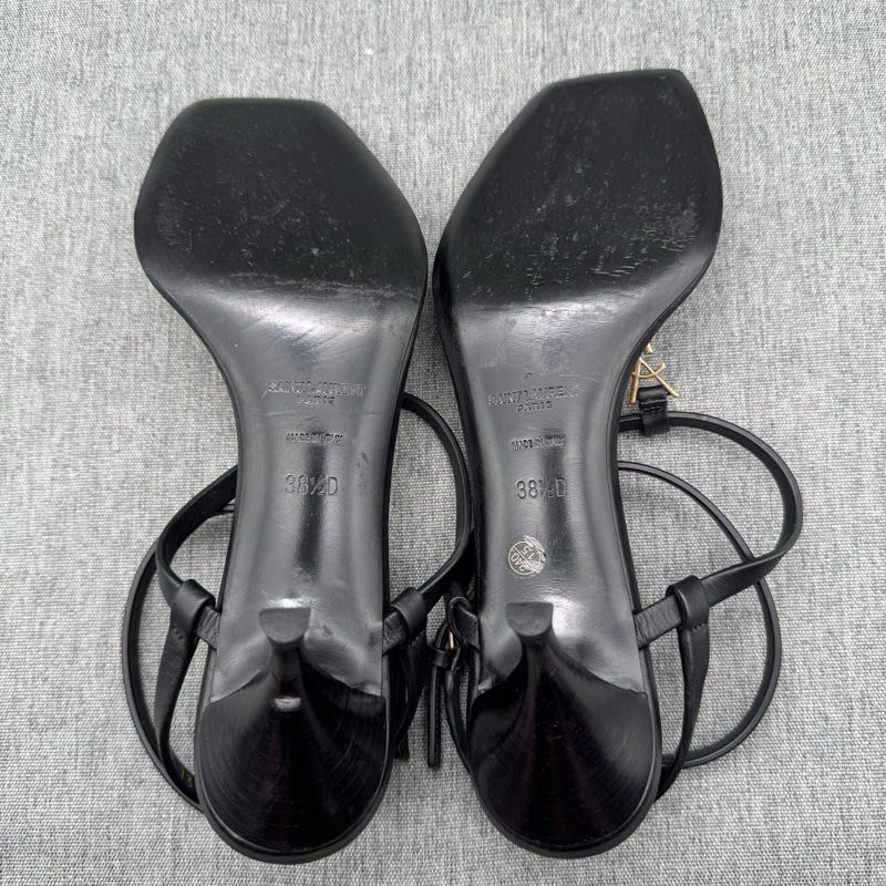 SAINT LAURENT YSL聖羅蘭 CASSANDRA 小貓跟方頭 一字帶涼鞋 38.5碼 。-4