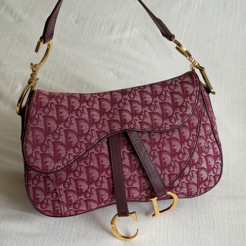 🍷Vintage Christian Dior Saddle bag 迪奧 酒紅金釦馬鞍包 稀有雙馬鞍