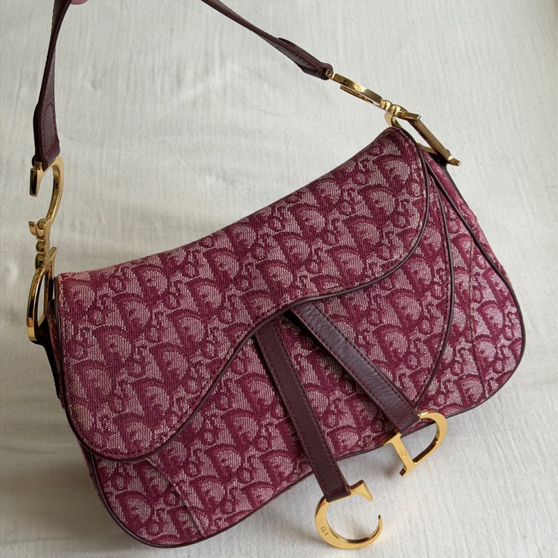🍷Vintage Christian Dior Saddle bag 迪奧 酒紅金釦馬鞍包 稀有雙馬鞍-3