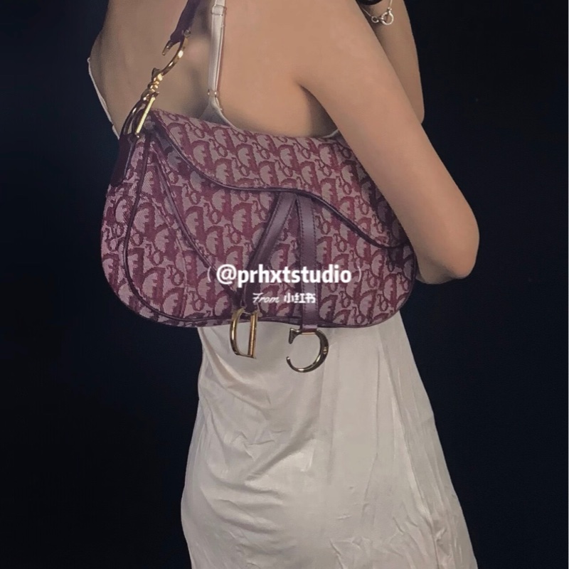 🍷Vintage Christian Dior Saddle bag 迪奧 酒紅金釦馬鞍包 稀有雙馬鞍-5