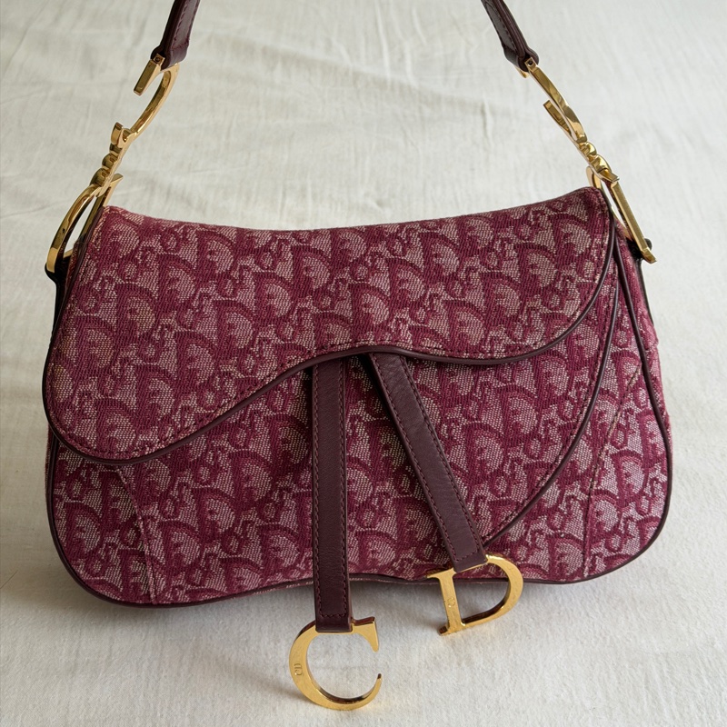 🍷Vintage Christian Dior Saddle bag 迪奧 酒紅金釦馬鞍包 稀有雙馬鞍-6