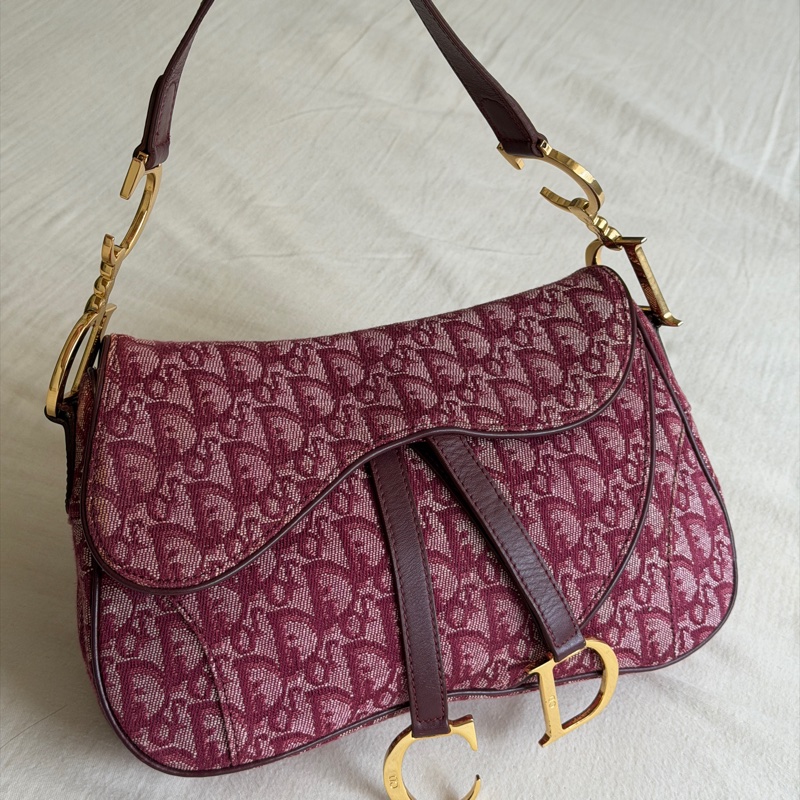 🍷Vintage Christian Dior Saddle bag 迪奧 酒紅金釦馬鞍包 稀有雙馬鞍-8