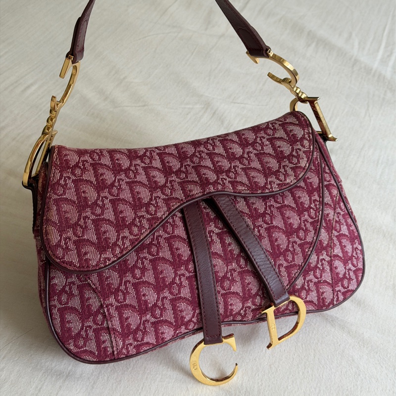 🍷Vintage Christian Dior Saddle bag 迪奧 酒紅金釦馬鞍包 稀有雙馬鞍-11