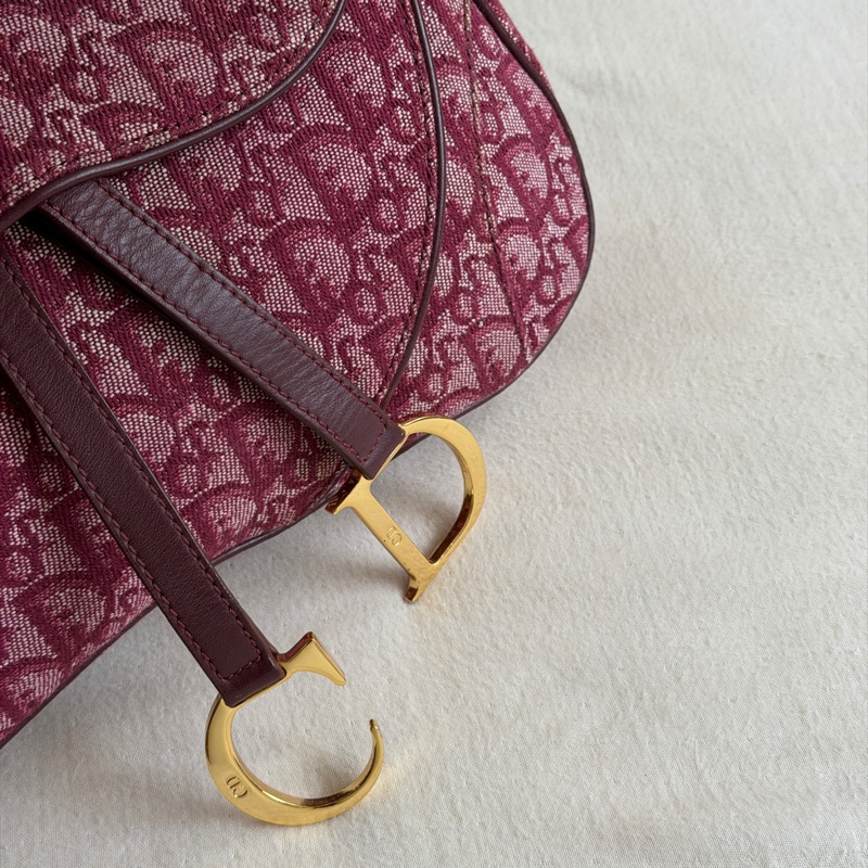 🍷Vintage Christian Dior Saddle bag 迪奧 酒紅金釦馬鞍包 稀有雙馬鞍-14