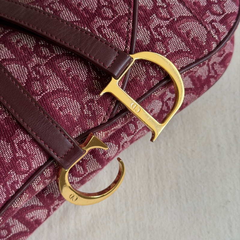 🍷Vintage Christian Dior Saddle bag 迪奧 酒紅金釦馬鞍包 稀有雙馬鞍-16