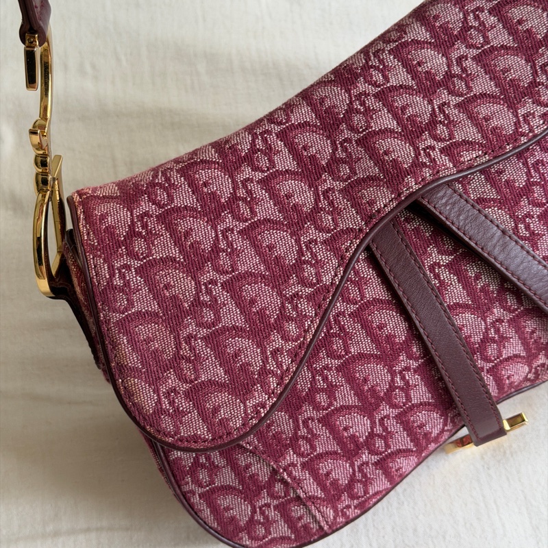 🍷Vintage Christian Dior Saddle bag 迪奧 酒紅金釦馬鞍包 稀有雙馬鞍-19