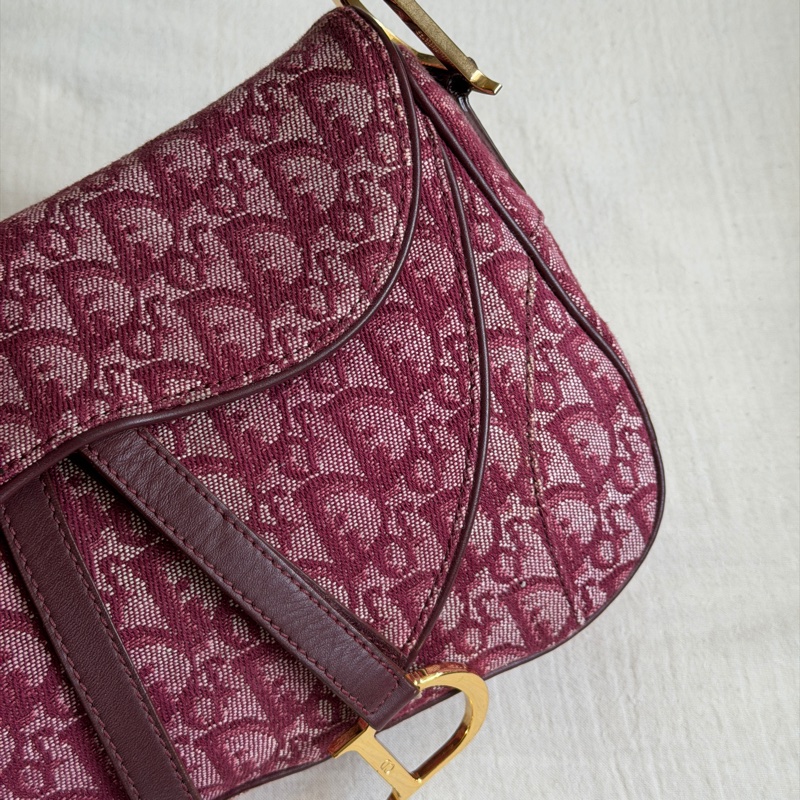 🍷Vintage Christian Dior Saddle bag 迪奧 酒紅金釦馬鞍包 稀有雙馬鞍-20