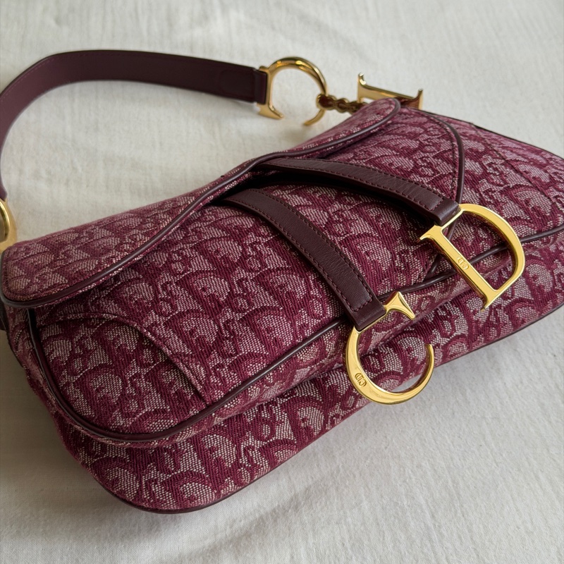 🍷Vintage Christian Dior Saddle bag 迪奧 酒紅金釦馬鞍包 稀有雙馬鞍-21