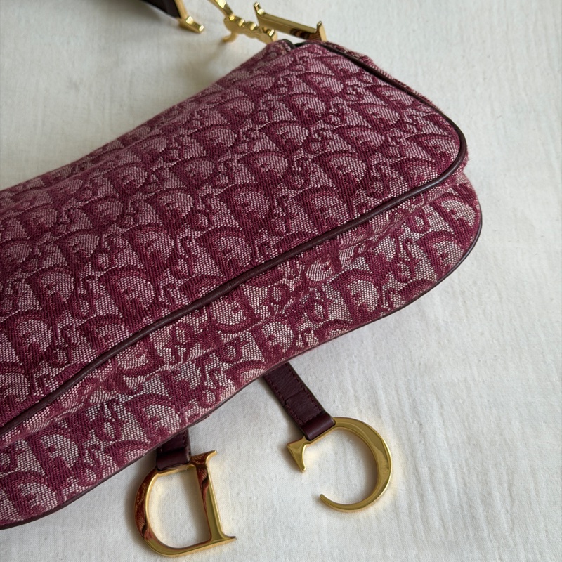 🍷Vintage Christian Dior Saddle bag 迪奧 酒紅金釦馬鞍包 稀有雙馬鞍-22