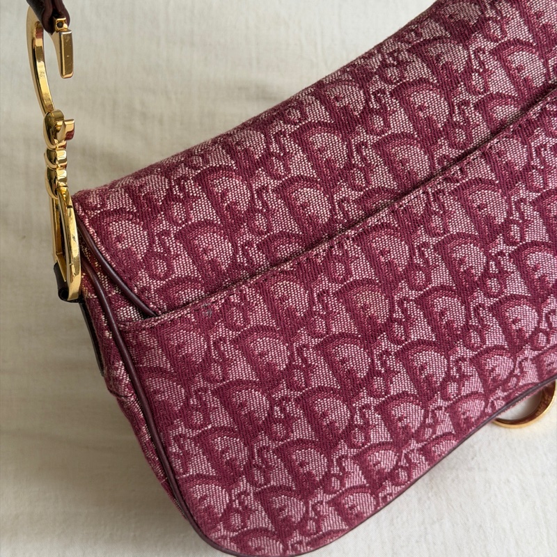 🍷Vintage Christian Dior Saddle bag 迪奧 酒紅金釦馬鞍包 稀有雙馬鞍-25
