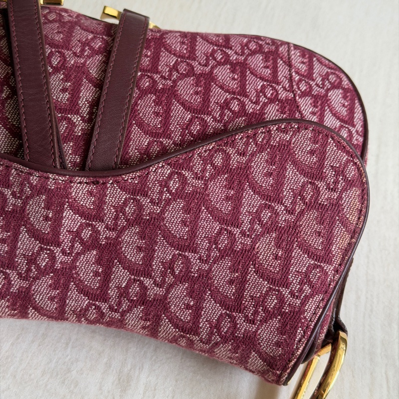 🍷Vintage Christian Dior Saddle bag 迪奧 酒紅金釦馬鞍包 稀有雙馬鞍-27