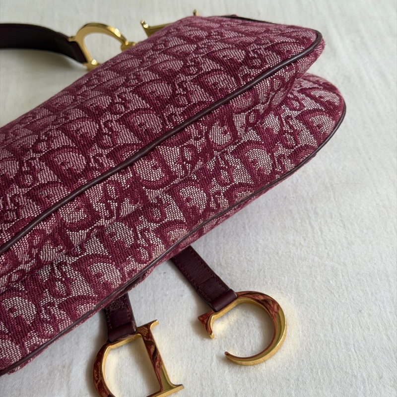 🍷Vintage Christian Dior Saddle bag 迪奧 酒紅金釦馬鞍包 稀有雙馬鞍-30