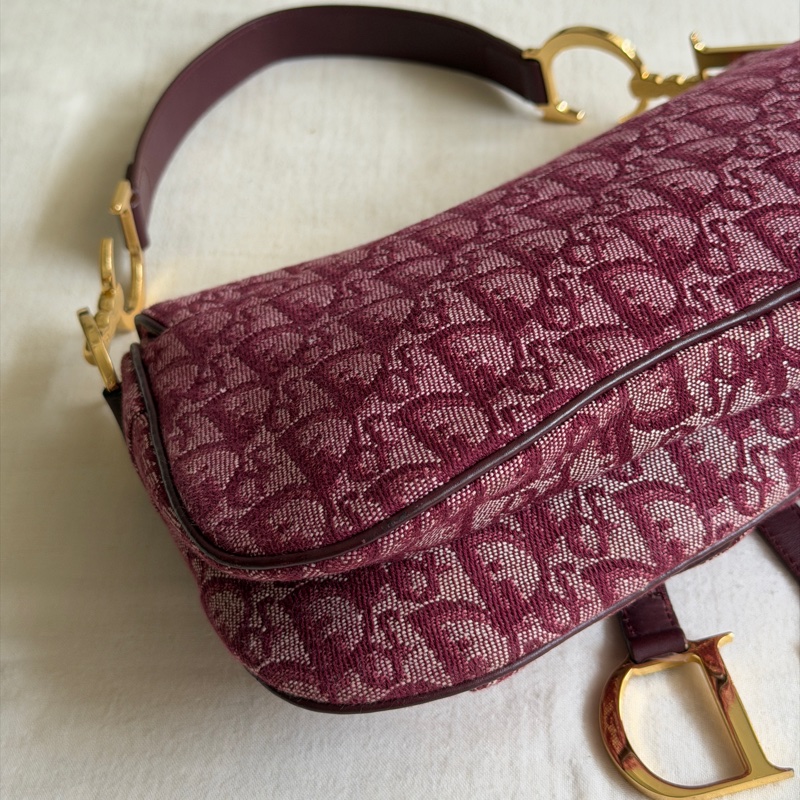🍷Vintage Christian Dior Saddle bag 迪奧 酒紅金釦馬鞍包 稀有雙馬鞍-31