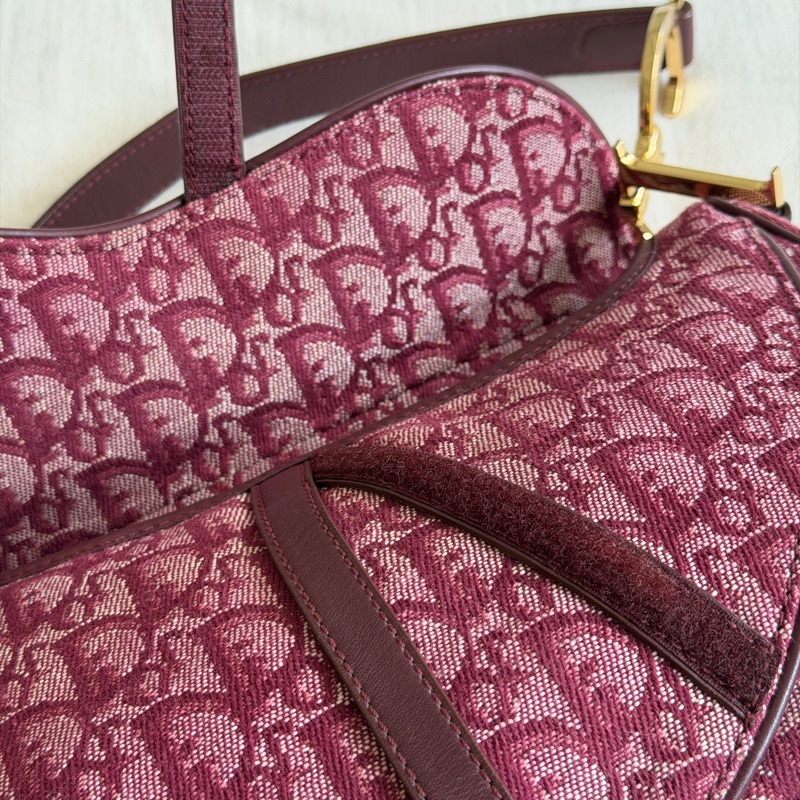 🍷Vintage Christian Dior Saddle bag 迪奧 酒紅金釦馬鞍包 稀有雙馬鞍-35