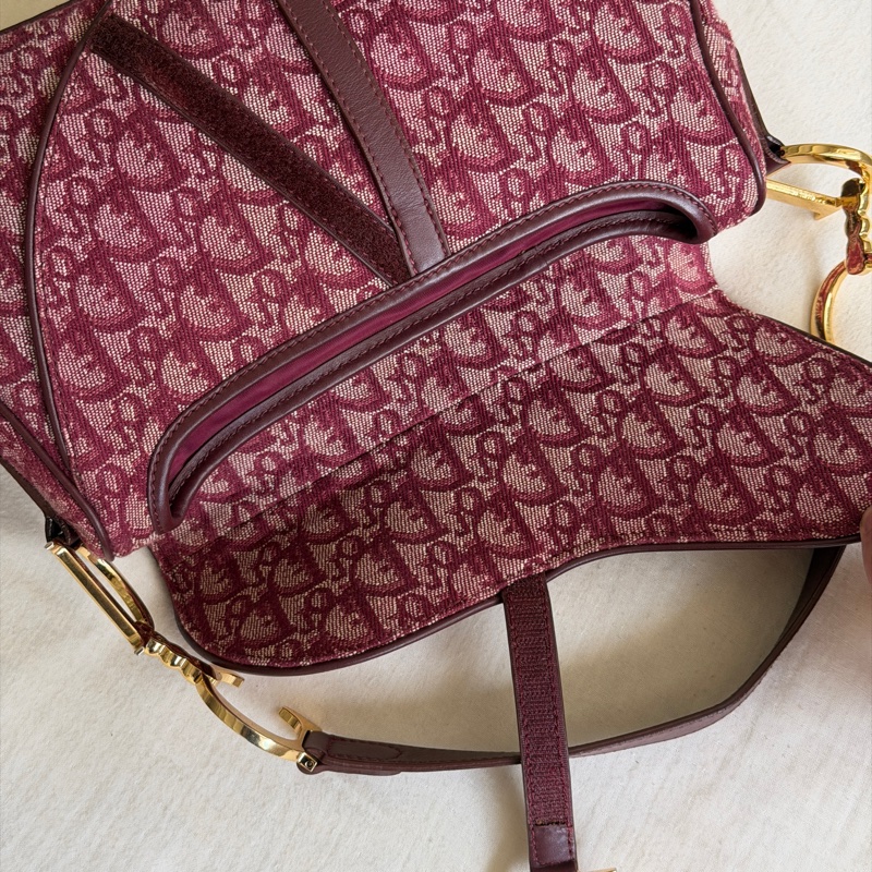 🍷Vintage Christian Dior Saddle bag 迪奧 酒紅金釦馬鞍包 稀有雙馬鞍-36