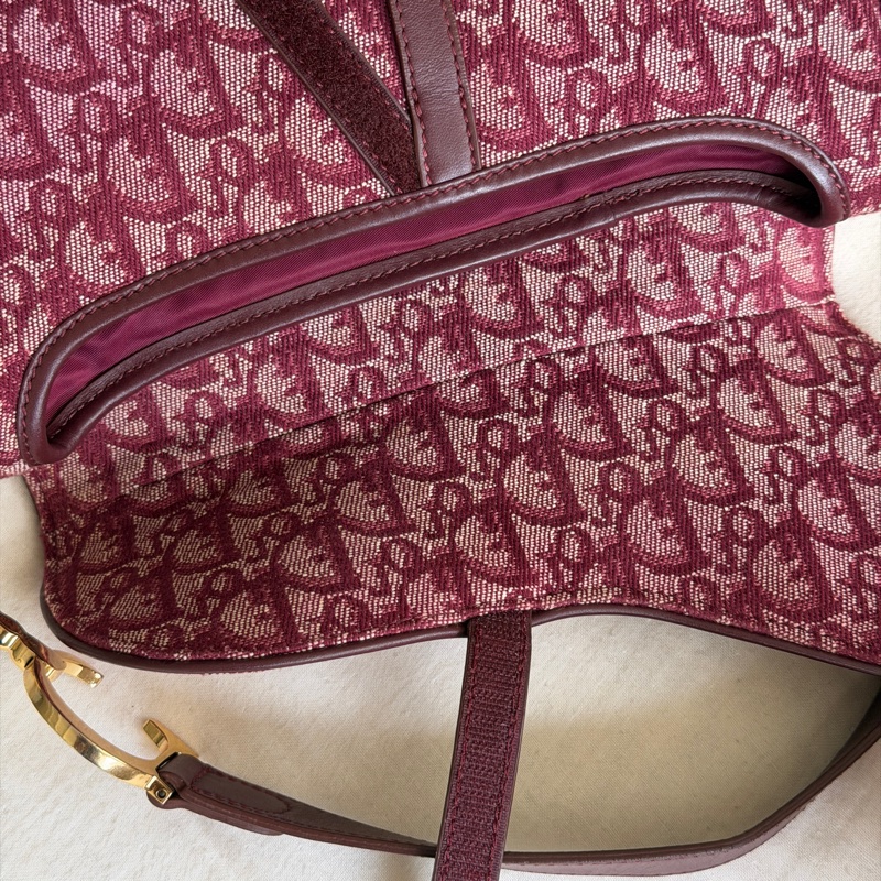 🍷Vintage Christian Dior Saddle bag 迪奧 酒紅金釦馬鞍包 稀有雙馬鞍-37
