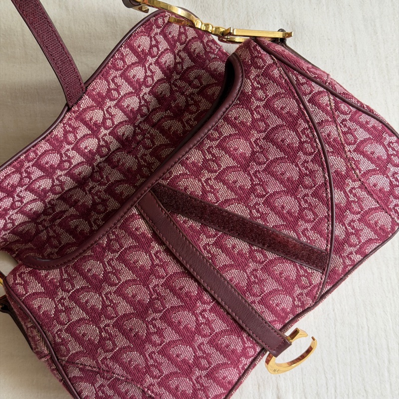 🍷Vintage Christian Dior Saddle bag 迪奧 酒紅金釦馬鞍包 稀有雙馬鞍-42