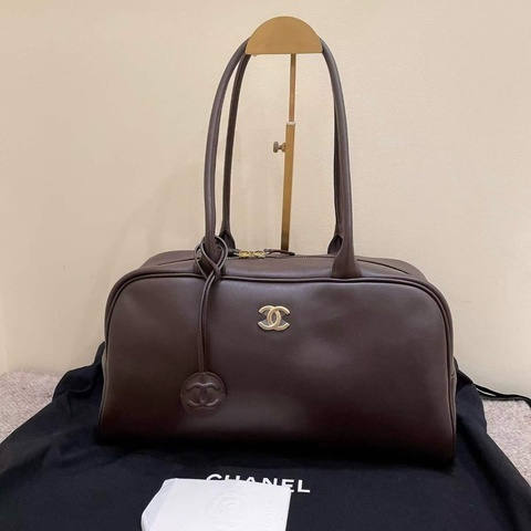 🆕全新 Chanel 26s 棕色保齡球包手提包單肩包 金扣 芯片 🤎正品