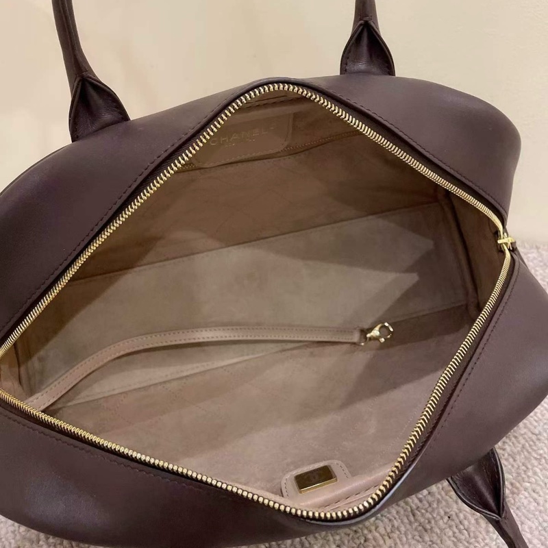 🆕全新 Chanel 26s 棕色保齡球包手提包單肩包 金扣 芯片 🤎正品-5