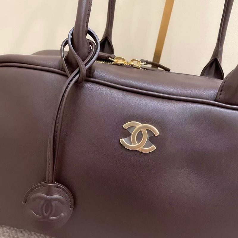 🆕全新 Chanel 26s 棕色保齡球包手提包單肩包 金扣 芯片 🤎正品-7